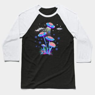 Mushroom UFO and Aliens Baseball T-Shirt